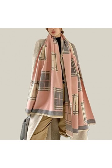 Samnuerly Écharpe dhiver, écharpe châle Femme écharpe imprimée à Carreaux écharpe dhiver Double Face épaisse Chaude Pashmin