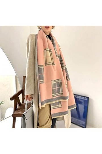Samnuerly Écharpe dhiver, écharpe châle Femme écharpe imprimée à Carreaux écharpe dhiver Double Face épaisse Chaude Pashmin