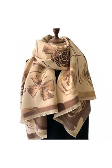 PUROXX Écharpe Dames Écharpe Dhiver Floral Femmes Faux Châle Et Wrap Épais Chaud Printemps Couverture Châle-Bleu, 180X65Cm 
