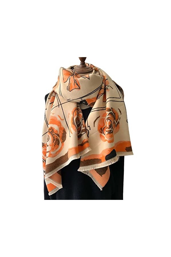 PUROXX Écharpe Dames Écharpe Dhiver Floral Femmes Faux Châle Et Wrap Épais Chaud Printemps Couverture Châle-Bleu, 180X65Cm 