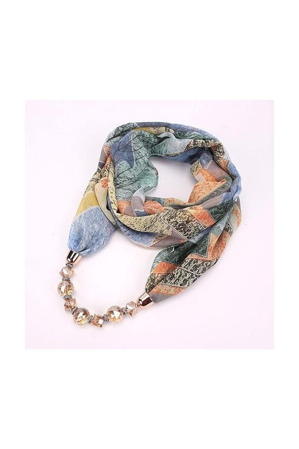 Echarpes femme Pendentif Collier Écharpe for Femme Imprimer Mousseline de Soie & Champagne Pendentifs Écharpe Femme Accessoir