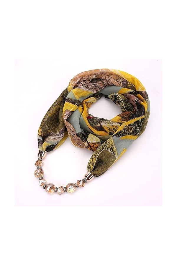 Echarpes femme Pendentif Collier Écharpe for Femme Imprimer Mousseline de Soie & Champagne Pendentifs Écharpe Femme Accessoir