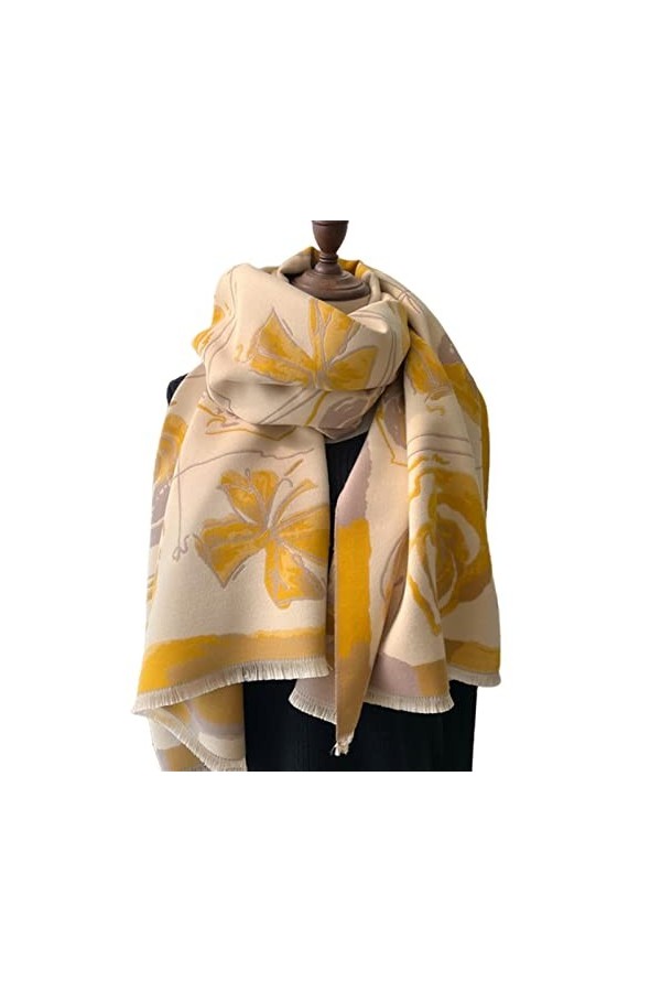 ACiyD Écharpe Dames Écharpe dhiver Floral Femmes Faux Cachemire Châle Et Wrap Épais Chaud Couverture De Printemps Châle-Bleu