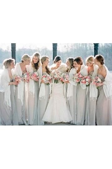 CLGIFT Lot de 10 châles pashmina pour demoiselle dhonneur, ivoire, 28 x 70