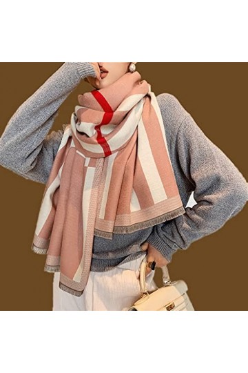 LSDJGDDE Écharpe en Cachemire rayé Femmes Pays-Pays-Pays Rose Chauds Pashmina Châles denveloppe Feunes Foulards Femmes Stues