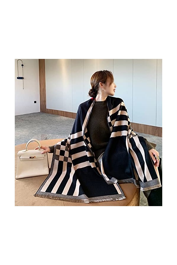 LSDJGDDE Faucheuse en Cachemire à Rayures Faure à Carreaux Payshmina Chaudmina Chapeaux Pashmina Wrap Feunes Feunes Foulards 