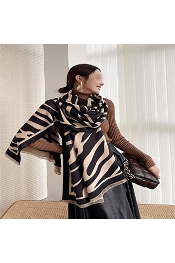 EKAYG Femmes Écharpe Hiver Imprimer Châle Écharpe Wrap Couverture Pashmina Femme Dame Noir Taille Unique 