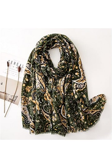 ZAIZAI Automne Armée Vert Fringe Floral Fringe Viscose Écharpe Scarf Lady Print Pashmina Soleillée Color : A, Size : 180cm*9
