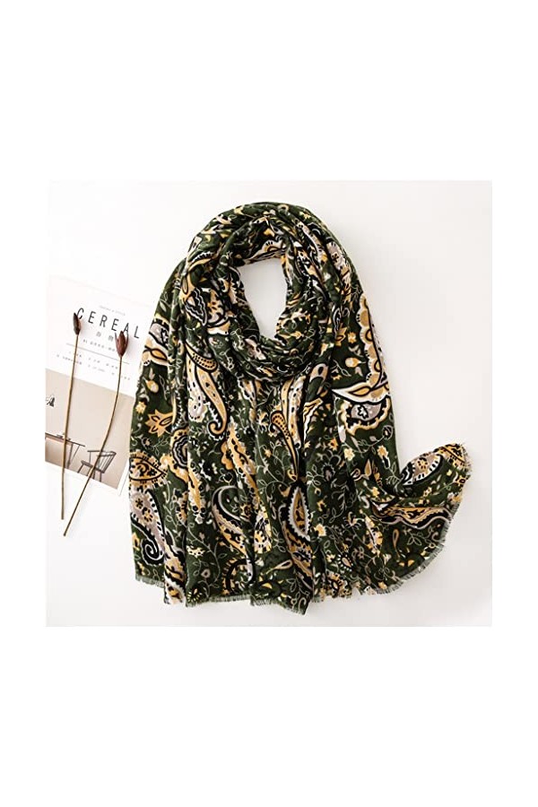 ZAIZAI Armée Green Noix de cajou Floral Frange Viscose châle écharpe Dame Imprimer Soft Pashmina volée Color : A, Size : 180