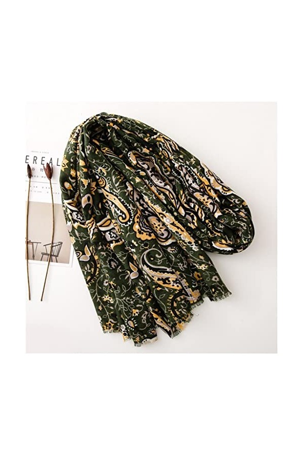 ZAIZAI Armée Green Noix de cajou Floral Frange Viscose châle écharpe Dame Imprimer Soft Pashmina volée Color : A, Size : 180