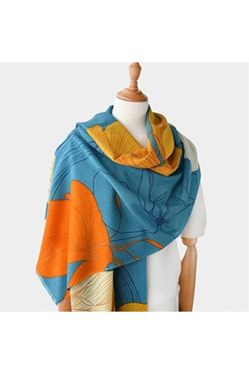 JHYS Bonnet dhiver, écharpe en Laine pour Femme Automne Hiver Chaud et Mince écharpe Longue décontractée Pashmina Châle Fleu