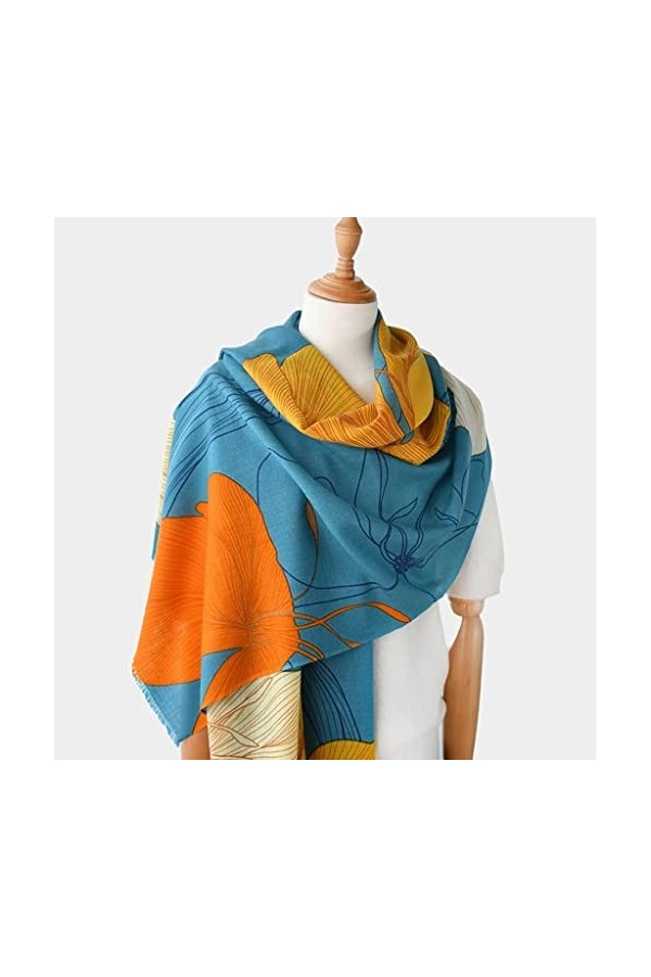 JHYS Bonnet dhiver, écharpe en Laine pour Femme Automne Hiver Chaud et Mince écharpe Longue décontractée Pashmina Châle Fleu