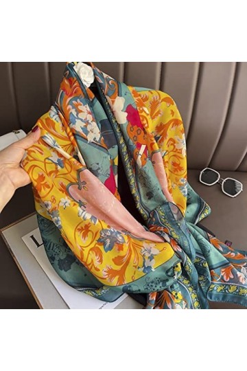 TJLSS Écharpe en Soie Femmes musulmans Hijab Long châles Enveloppement de Pashmina Print Color : A, Size : 180 * 100cm 