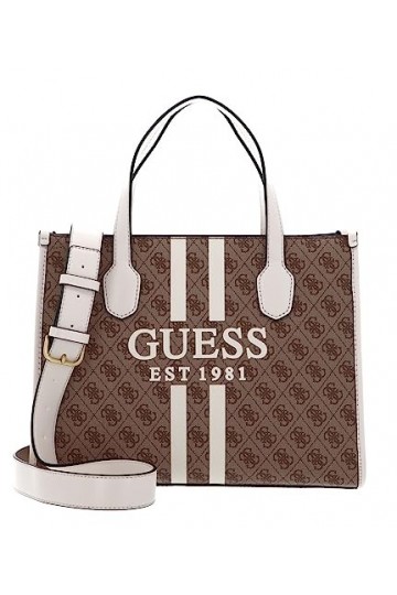 GUESS Silvana 2 Compartment Tote Bag Latte Logo/Stone
