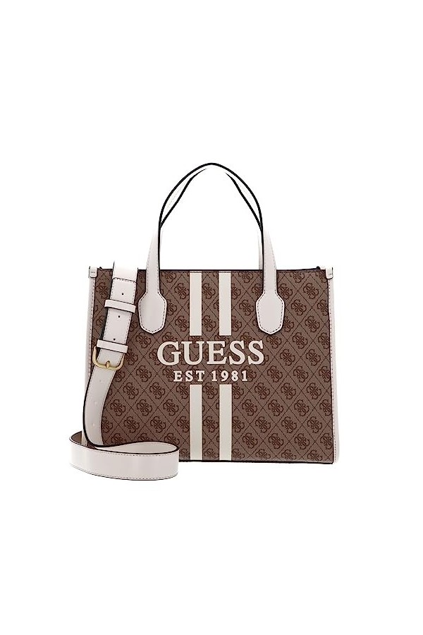 GUESS Silvana 2 Compartment Tote Bag Latte Logo/Stone