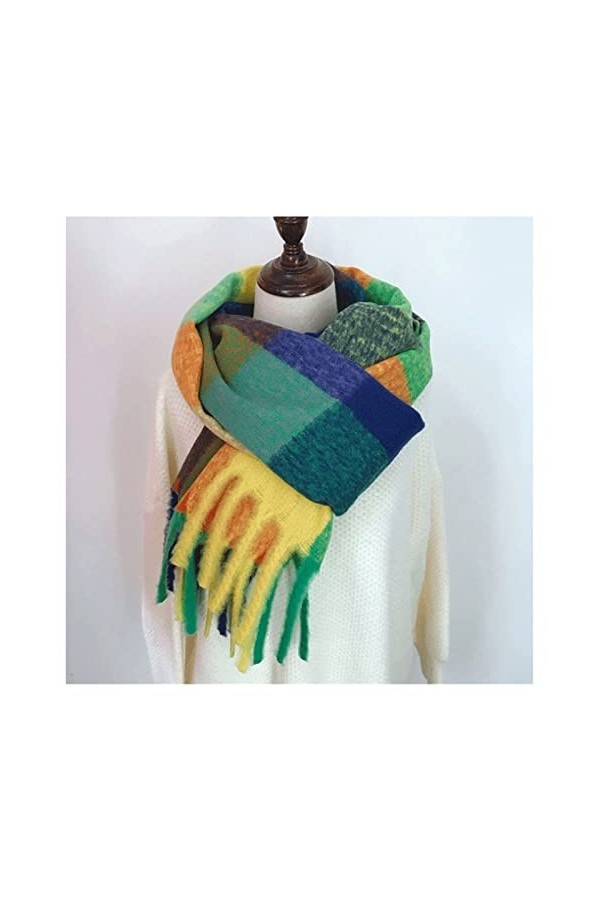 HLDETH Écharpe en cachemire à carreaux Écharpe Femmes automne hiver épais chaude chaude pashmina châles enveloppements femell