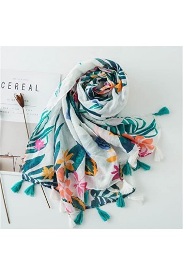 ZAIZAI Femmes Floral Tassel Viscose Châle Écharpe en Automne Hiver Print Chaud Pashmina Stéole Bandanas Color : A, Size : 18