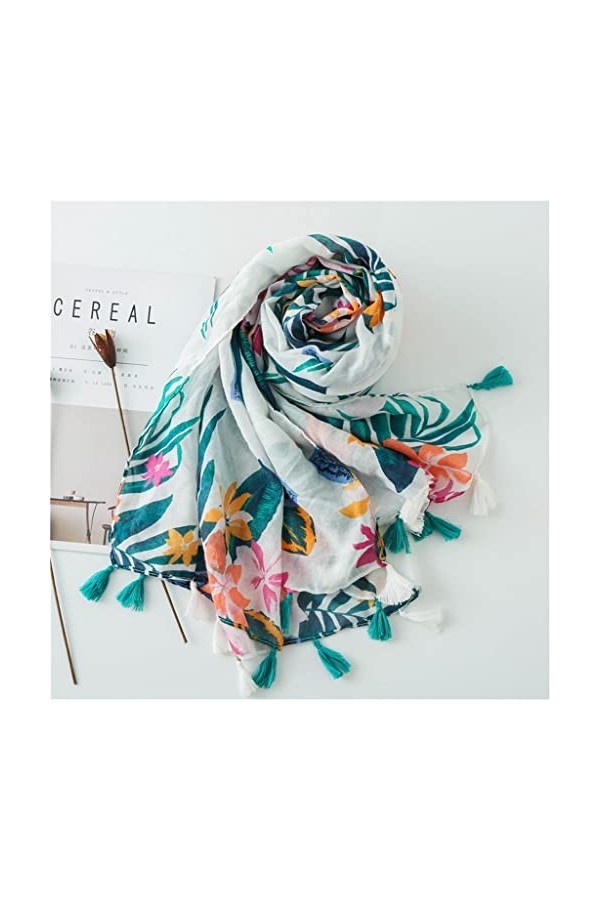 ZAIZAI Femmes Floral Tassel Viscose Châle Écharpe en Automne Hiver Print Chaud Pashmina Stéole Bandanas Color : A, Size : 18