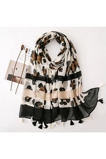 ZAIZAI Rétro léopard Tassel à Rayures Viscose Châle Écharpe Femmes Print Pashmina Soft Pashmina Color : A, Size : 180cm*90cm