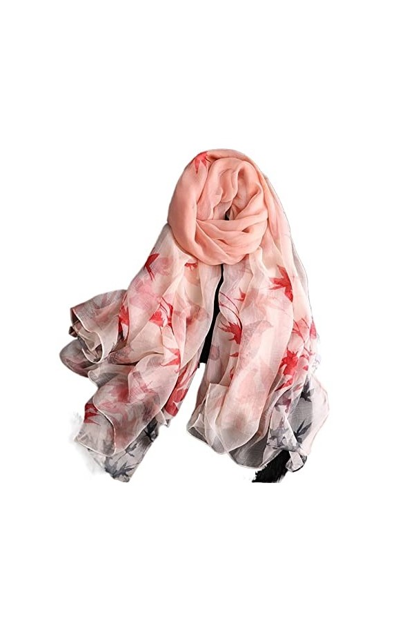 KOOKYY Écharpe dété élégante pour femmes, écharpe en soie à la mode, feuilles, foulard, châles et enveloppements pour femmes