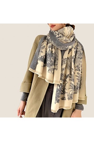 LSDJGDDE Écharpe à imprimé Floral pour Femmes Chaudes Hiver Cachemire Pashmina écharpes châles châles épais Couverture envelo