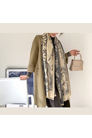 LSDJGDDE Écharpe à imprimé Floral pour Femmes Chaudes Hiver Cachemire Pashmina écharpes châles châles épais Couverture envelo