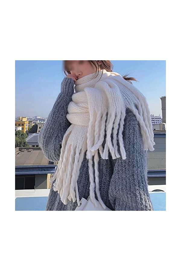 LEIGE Femmes Écharpe Hiver Style Preppy Écharpe Poilue Pashmina Tassel Wrap Châles