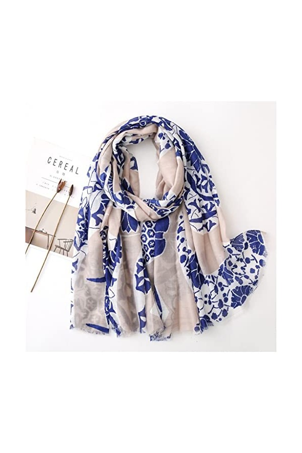 ZAIZAI Femmes Chine Pure Fringe Floral Viscose Châle Écharpe Spring Summer Wrap Pashmina Sole Foulard Bufandas Color : A, Si