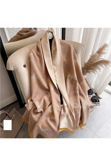 JJZXD Écharpe Femme châle Doux écharpe Cachemire imprimé Feuilles réversible Frange Automne épais Chaud Couverture Hiver Pash