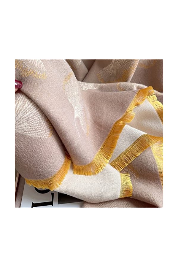 JJZXD Écharpe Femme châle Doux écharpe Cachemire imprimé Feuilles réversible Frange Automne épais Chaud Couverture Hiver Pash