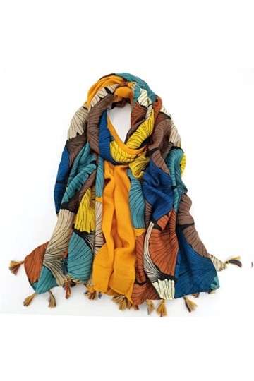 ZAIZAI Gold Ginkgo Biloba Pétale Floral Floral Tassel Viscose Écharpe Écharpe Pashmina Stole Bufandas Muslim Hijab Color : A