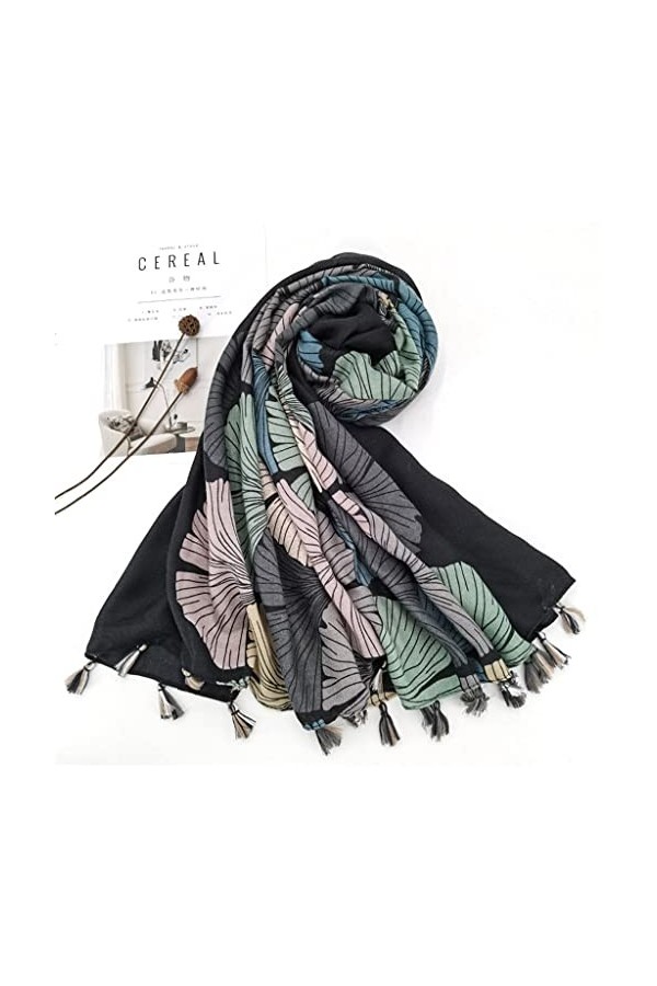 ZAIZAI Gold Ginkgo Biloba Pétale Floral Floral Tassel Viscose Écharpe Écharpe Pashmina Stole Bufandas Muslim Hijab Color : A