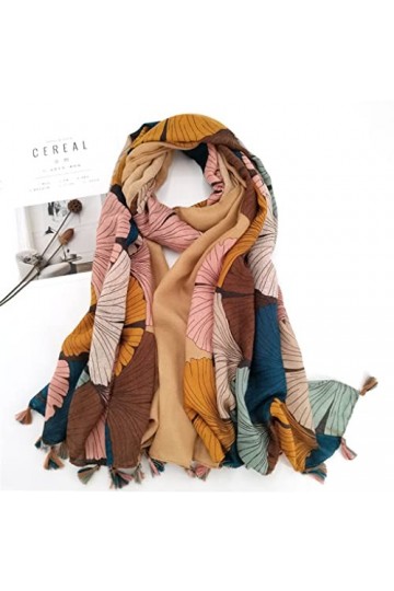 ZAIZAI Gold Ginkgo Biloba Pétale Floral Floral Tassel Viscose Écharpe Écharpe Pashmina Stole Bufandas Muslim Hijab Color : A