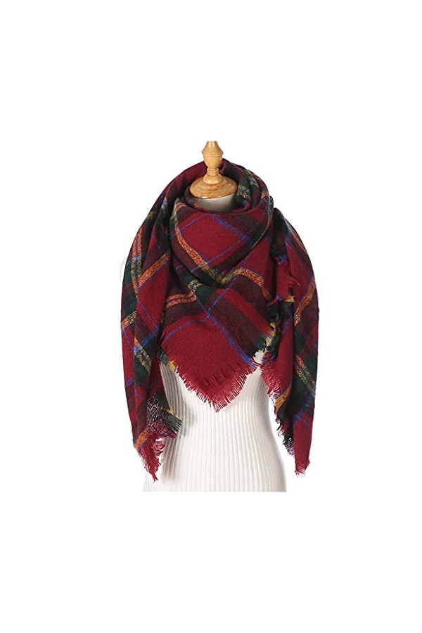 TWDYC Femmes Hiver Écharpe Cachemire Tricoté À Carreaux Châle Cou Wrap Couverture Épaisse Étoles Chaudes Dame Pashmina Bandan