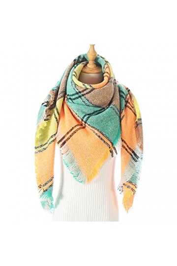 TWDYC Femmes Hiver Écharpe Cachemire Tricoté À Carreaux Châle Cou Wrap Couverture Épaisse Étoles Chaudes Dame Pashmina Bandan