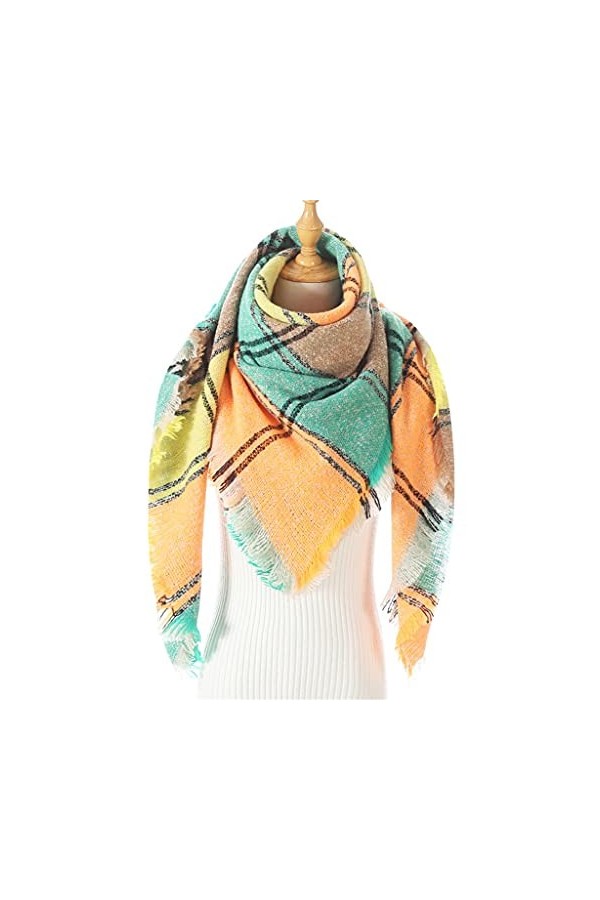 TWDYC Femmes Hiver Écharpe Cachemire Tricoté À Carreaux Châle Cou Wrap Couverture Épaisse Étoles Chaudes Dame Pashmina Bandan