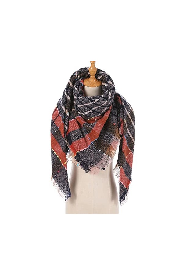 TWDYC Femmes Hiver Écharpe Cachemire Tricoté À Carreaux Châle Cou Wrap Couverture Épaisse Étoles Chaudes Dame Pashmina Bandan