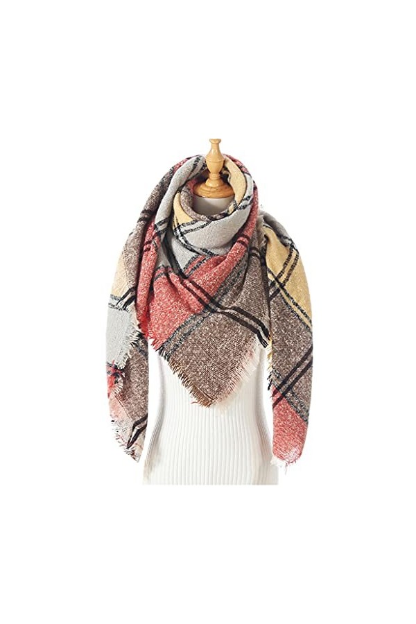 TWDYC Femmes Hiver Écharpe Cachemire Tricoté À Carreaux Châle Cou Wrap Couverture Épaisse Étoles Chaudes Dame Pashmina Bandan