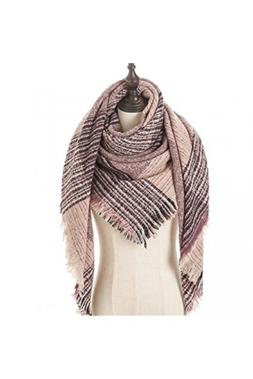 TWDYC Écharpe tricotée dhiver Cachemire Pashmina Femmes Foulards à col Chaud Châles Wraps à Carreaux Triangle étoles Lady Ba