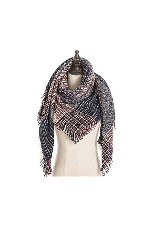 TWDYC Écharpe tricotée dhiver Cachemire Pashmina Femmes Foulards à col Chaud Châles Wraps à Carreaux Triangle étoles Lady Ba