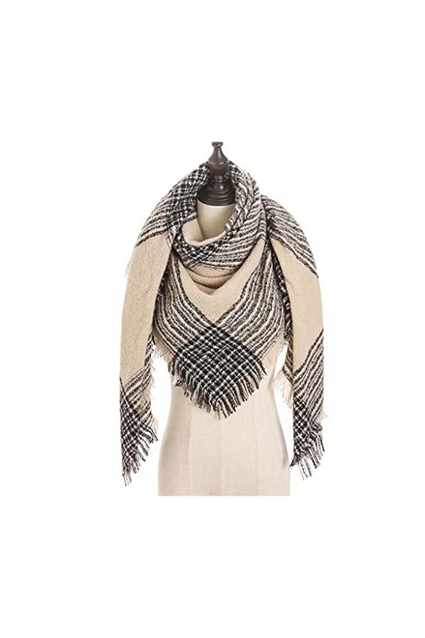 TWDYC Écharpe tricotée dhiver Cachemire Pashmina Femmes Foulards à col Chaud Châles Wraps à Carreaux Triangle étoles Lady Ba