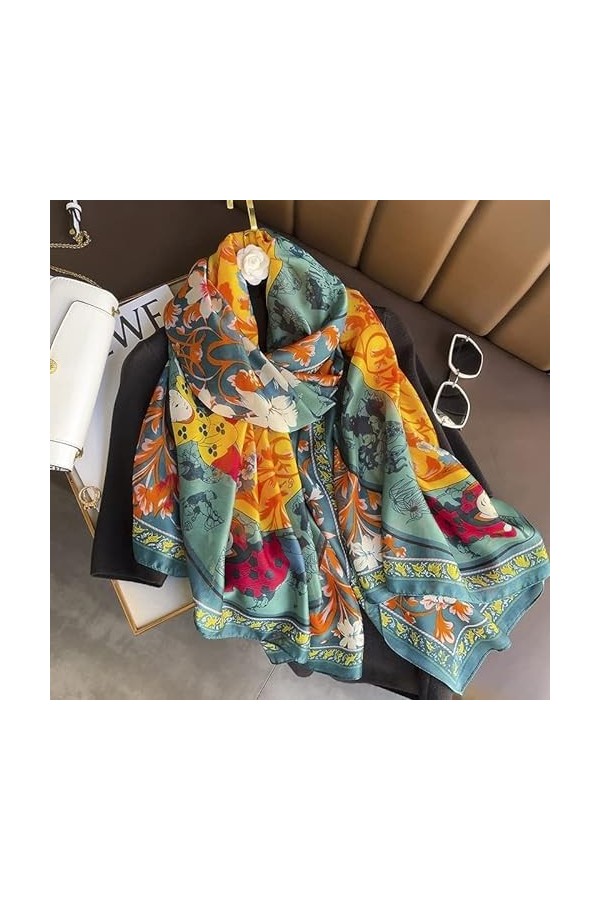 Xwwdp Écharpe en Soie Femmes musulmans Hijab Long châles Enveloppement de Pashmina Print Color : A, Size : 180 * 100cm 