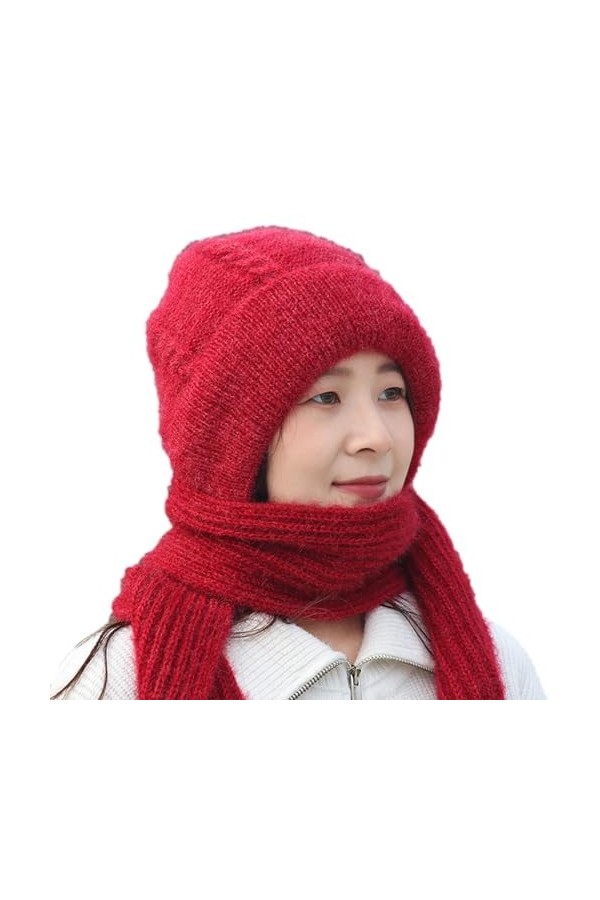 Bonnet Coupe-Vent avec Protection auditive intégrée | Chapeaux écharpe à Capuche dhiver 2 en 1 pour Femmes | Bonnet tricoté 
