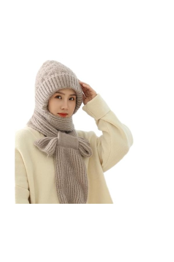 Bonnet Coupe-Vent avec Protection auditive intégrée | Chapeaux écharpe à Capuche dhiver 2 en 1 pour Femmes | Bonnet tricoté 