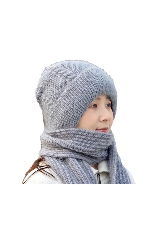 Bonnet Coupe-Vent avec Protection auditive intégrée | Chapeaux écharpe à Capuche dhiver 2 en 1 pour Femmes | Bonnet tricoté 