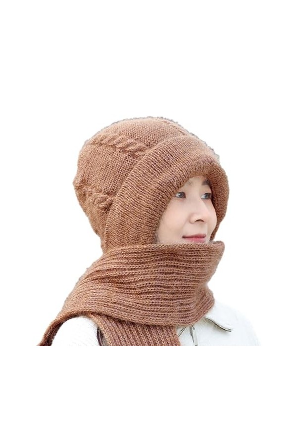 Bonnet Coupe-Vent avec Protection auditive intégrée | Chapeaux écharpe à Capuche dhiver 2 en 1 pour Femmes | Bonnet tricoté 