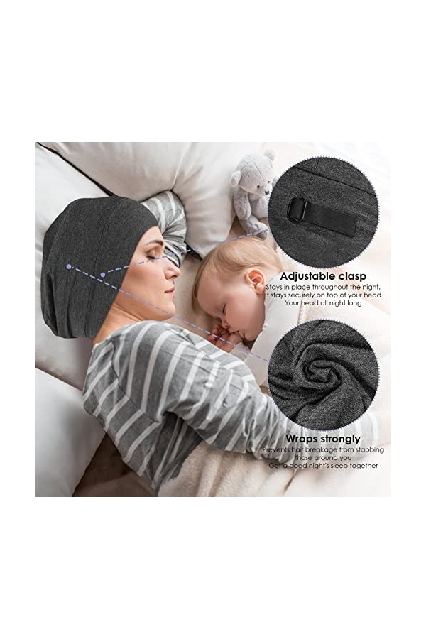 WLLHYF Bonnet de Sommeil en Soie Doux Doublure en Satin pour Femme et Homme Gris Gris foncé Taille Unique