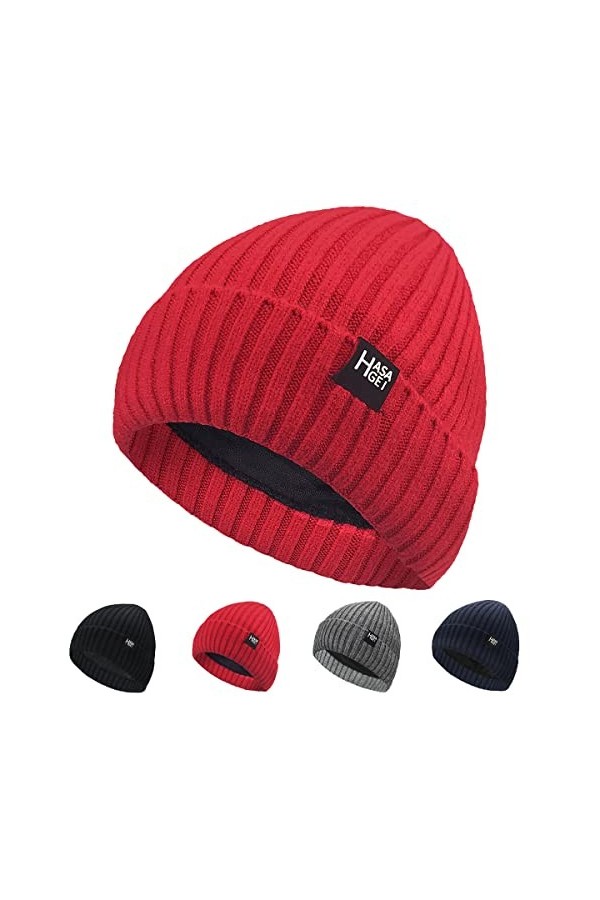 HASAGEI Bonnet dhiver pour homme et femme en tricot polaire épais doublé polaire thermique coupe-vent, rose, taille unique