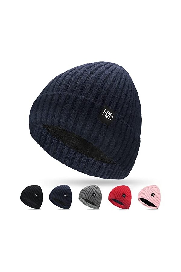 HASAGEI Bonnet dhiver pour homme et femme en tricot polaire épais doublé polaire thermique coupe-vent, rose, taille unique