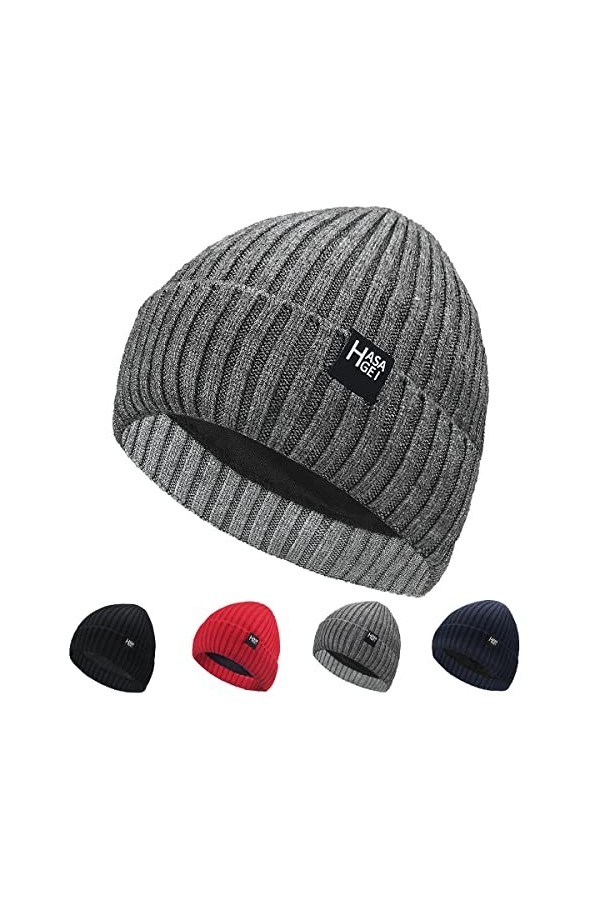 HASAGEI Bonnet dhiver pour homme et femme en tricot polaire épais doublé polaire thermique coupe-vent, rose, taille unique